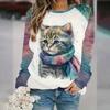 Женские модные топы с принтом 3D Cat, рубашки с длинными рукавами, толстовки, свитшоты, кавайные рубашки с длинными рукавами, зима-осень