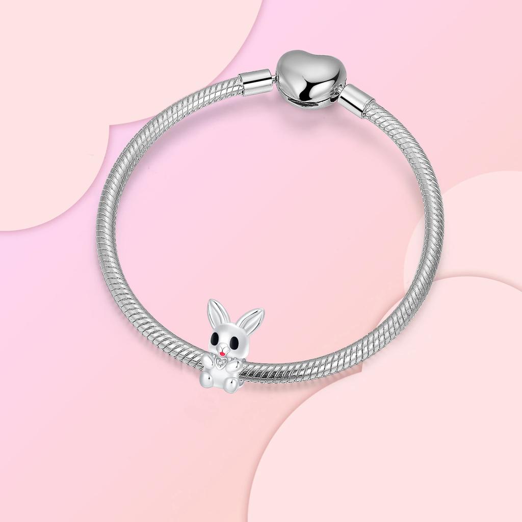 Медно-розовый кулон-шарм серии «Пасхальный кролик и яйцо», подходит для оригинального браслета, бусина-шарм, ожерелье, женские украшения для DIY