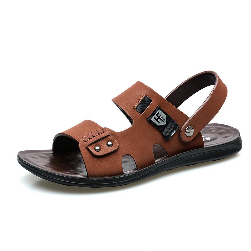 2025 летняя новая мужская обувь для езды на мотоцикле, две кожаные сандалии, повседневная модная пляжная обувь, сандалии, тапочки для мужчин 2305