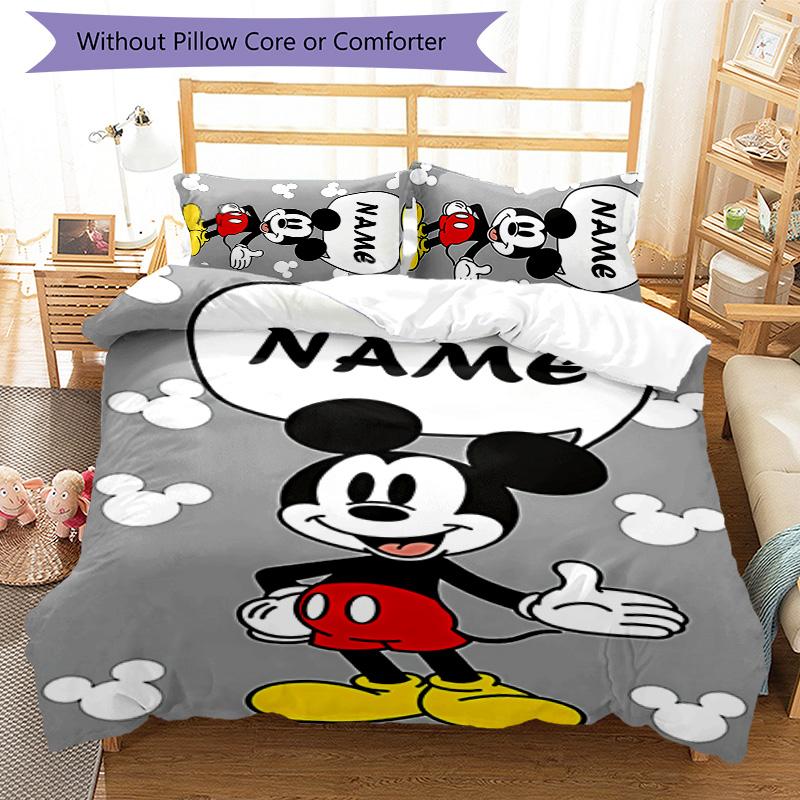 3pcs Mickey1 Cover Set - Personalized Name, HD Printed Bedding with 1 Cover and 2 Pillowcases - Perfect for Home Decor, Easy Care