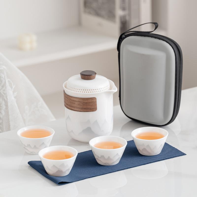 Национальный стиль Белый фарфор Тушь Дорожный набор для чая Кунг-фу Портативный для кемпинга на открытом воздухе Деловое чаепитие