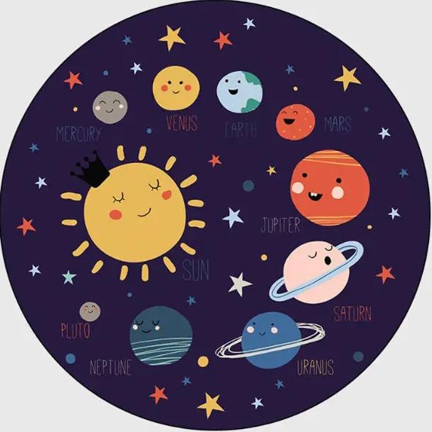 Детская круглая ковровая коллекция "Космос" Мультяшный узор "Планета, Ракета, Пришелец" Образовательный ковер для декора детской комнаты