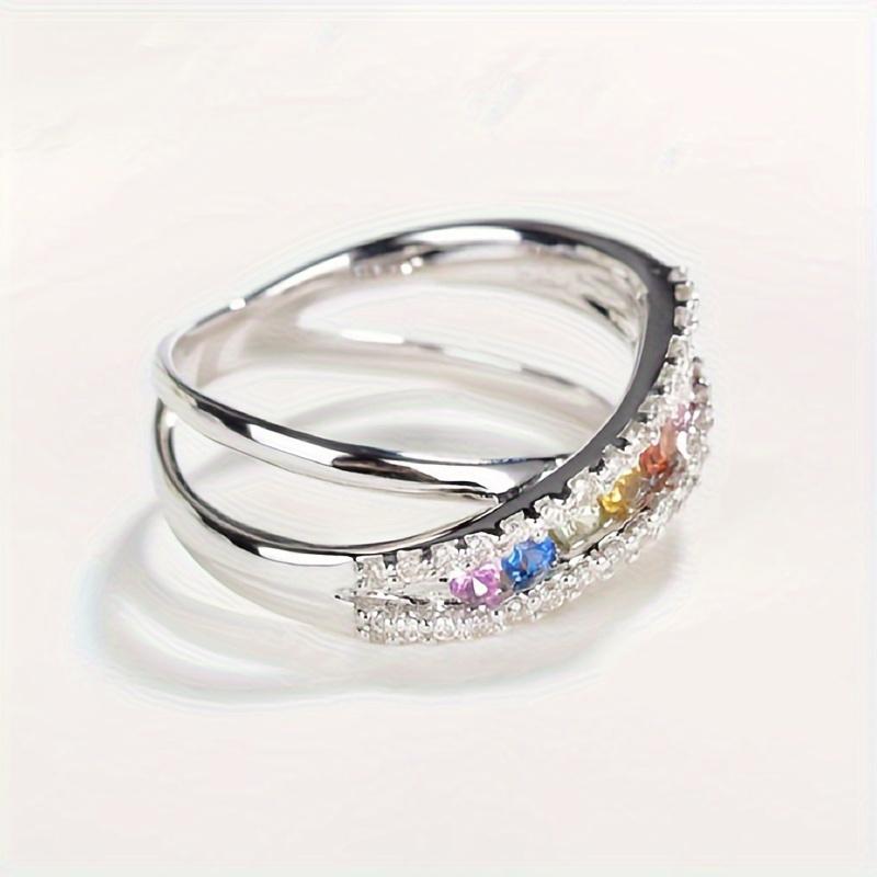 1Elegant rainbow ring, multi-color synthetic zircon, everyday casual and party accessory, fashionable ring with colorful gemstones, trendy accessory,