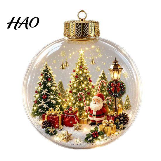 Xmas Tree Hanging Ornaments Glowing Christmas Story Ornament, Mini Holiday Scene in Ball Decoration, Winter Festival Decor Light Up Acrylic