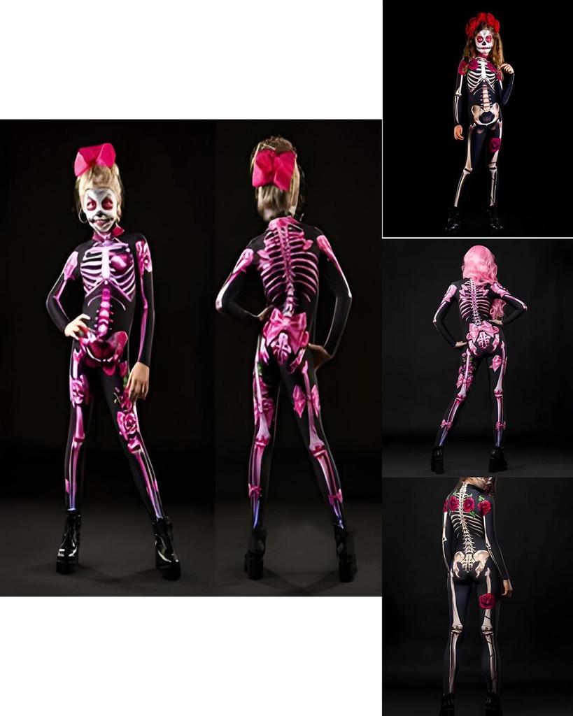 Дышащая ткань Женский костюм скелета на Хэллоуин для удобной посадки