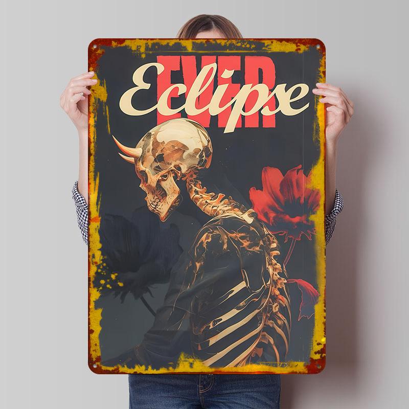 Golden Skull Eclipse Printed Poster Customized Wall Art Retro Vintage Metal Tin Signs for Room Decoration Garage Decorations