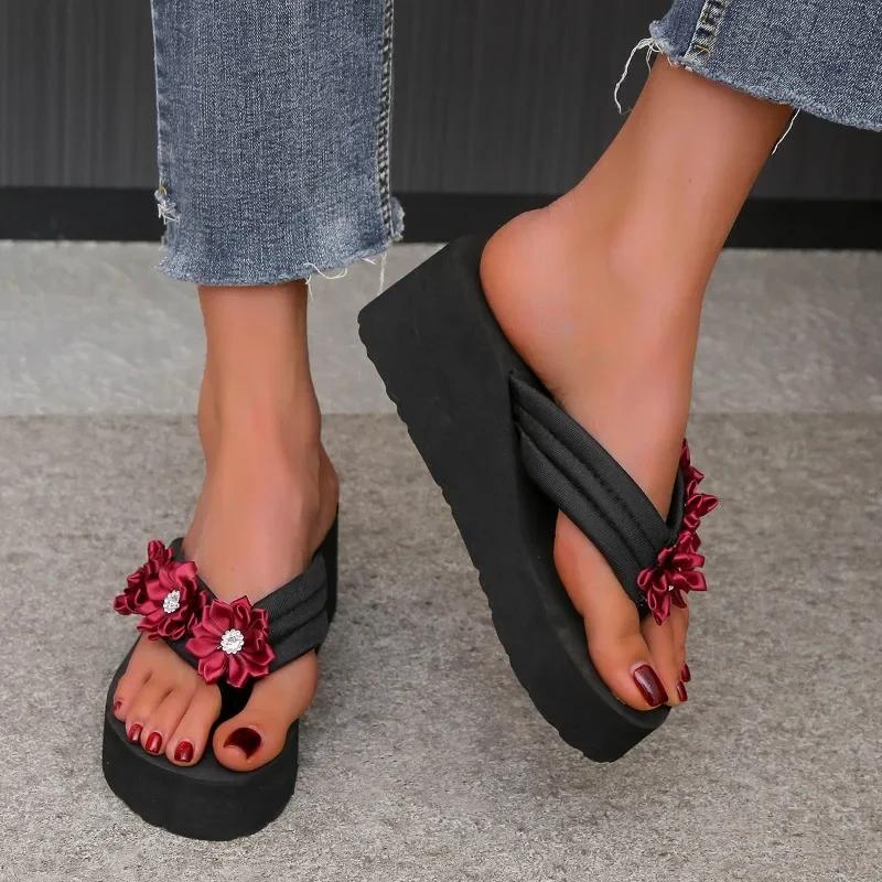 Fashion 2024 Fashion Shoes for Women Flip Flops Women's Slippers Platform Casual Slippers Women Crystal Floral Wedges Light Ladies Shoes