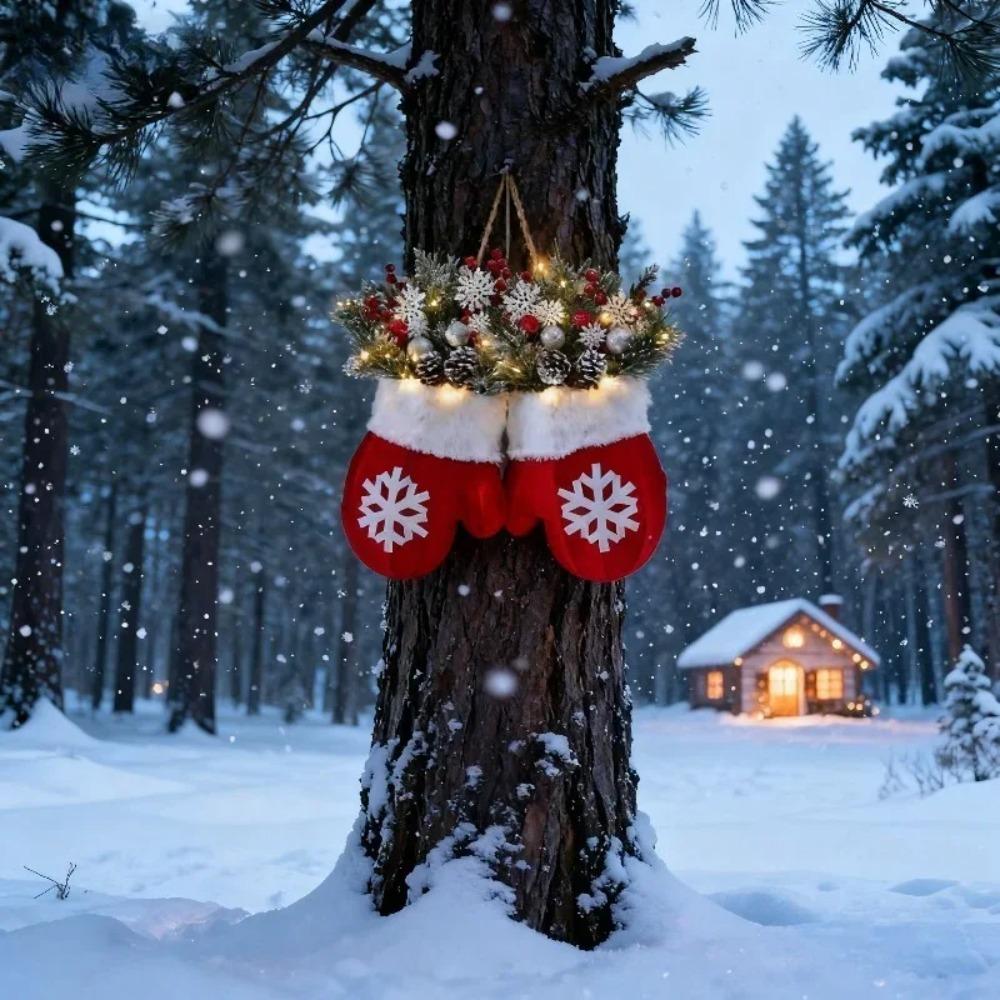 Twinkling Christmas Glove Wreath with LED Lights Christmas Door Garland Holiday