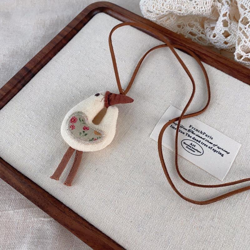Cute Fabric Animal Doll Necklace Women Girls Necklace Cartoon Duck Bear Rabbit Pendant Lanyard Cloth Hanging Ornament Gift