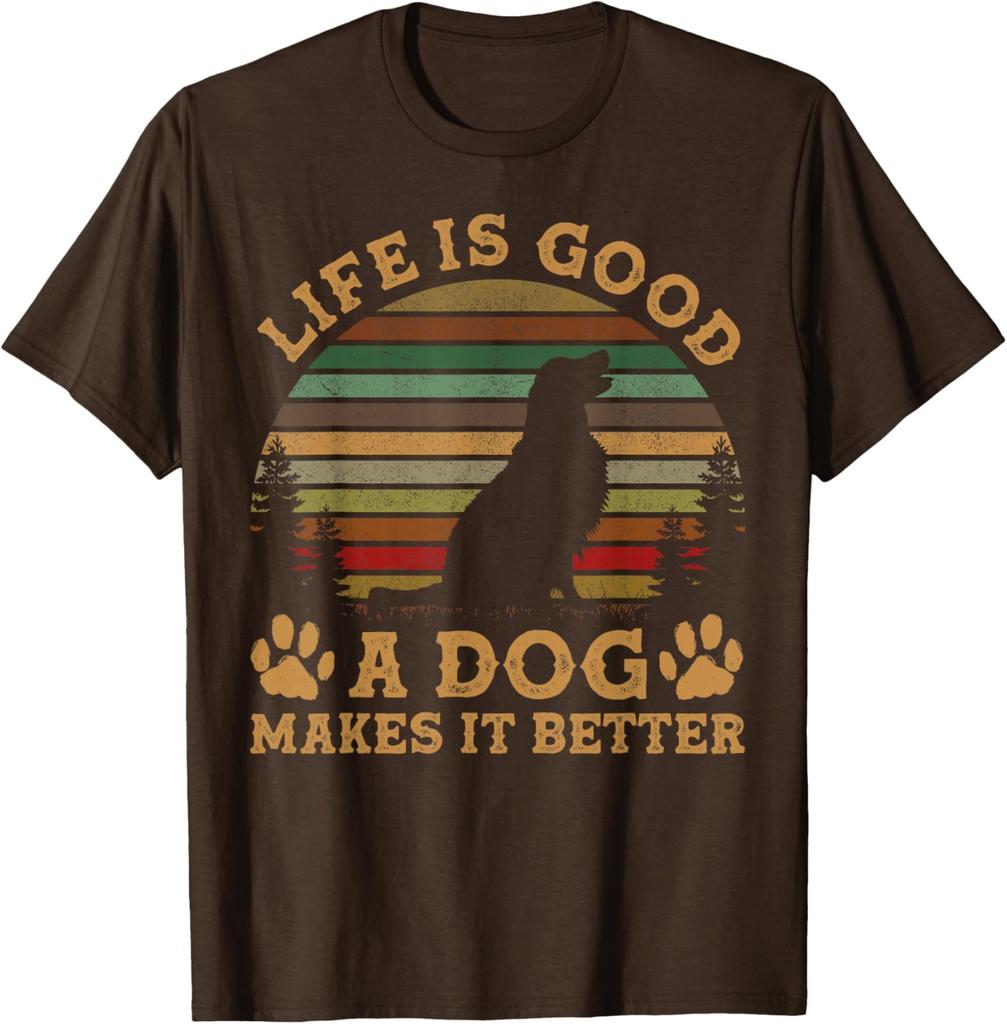 Dog Lover Life Is Good Makes It Better Vintage Graphic TShirt Unisex Casual Cotton Tee