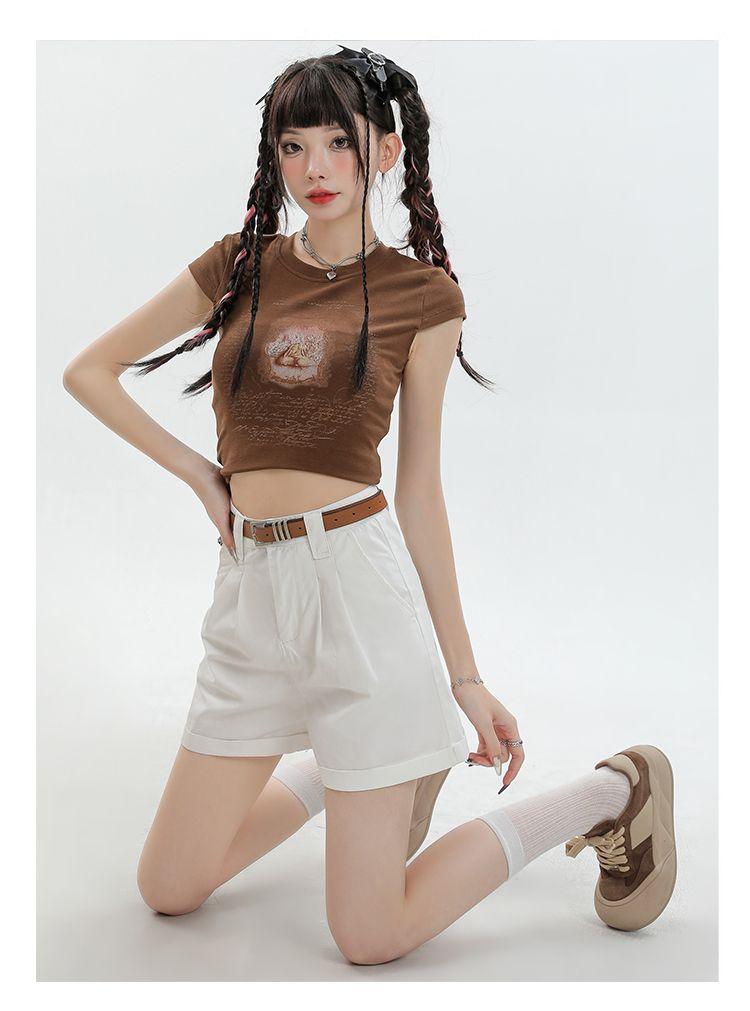 Ge Di Jie candy colored wrinkled wide leg denim shorts for women's summer loose fit slimming A-line hot pants