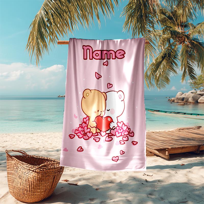 Personalized customized proof beach towel with Bubu Dudu pattern - soft, absorbent, quick-drying, perfect swimming, camping&bathing