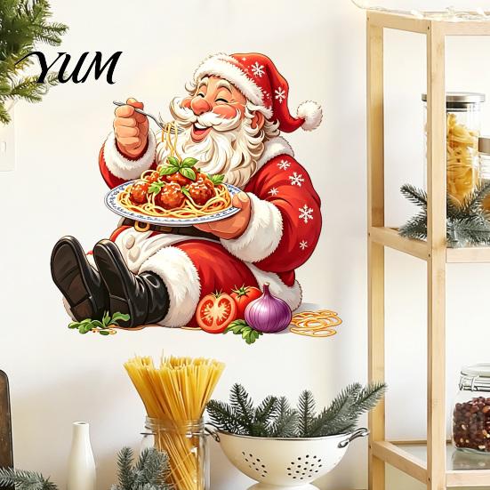 Christmas Party Wall Background Santa Claus Sticker, Waterproof PVC Decal, Removable Decorative Window Clings Festive Art for Glass Windows And Doors