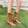 Western Cowboy Boots Embroidery Sleeve New Internet Celebrity Thick Heel Women Boots