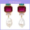 Геометрические уникальные серьги из сплава с привлекательными стразами и красивыми жемчужными кисточками