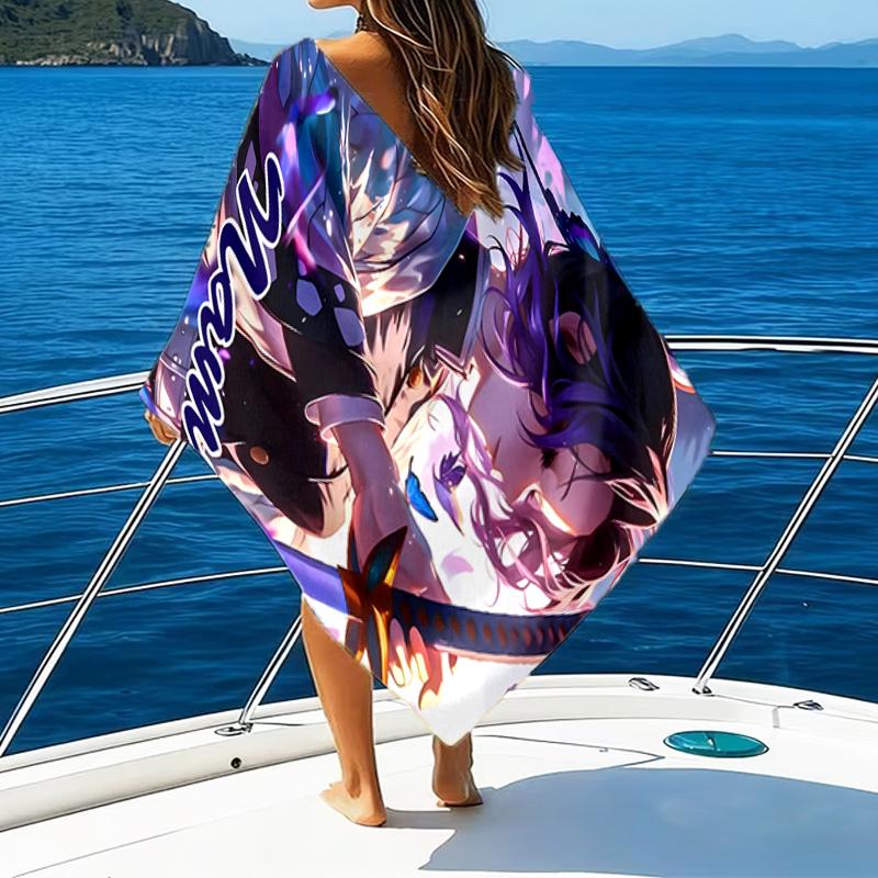 1pc Demon Slayer3 Beach Towel with Custom Name, Beach/Swimming/Bath/Picnic/Camping Towel, Suitable for Seaside Beaches