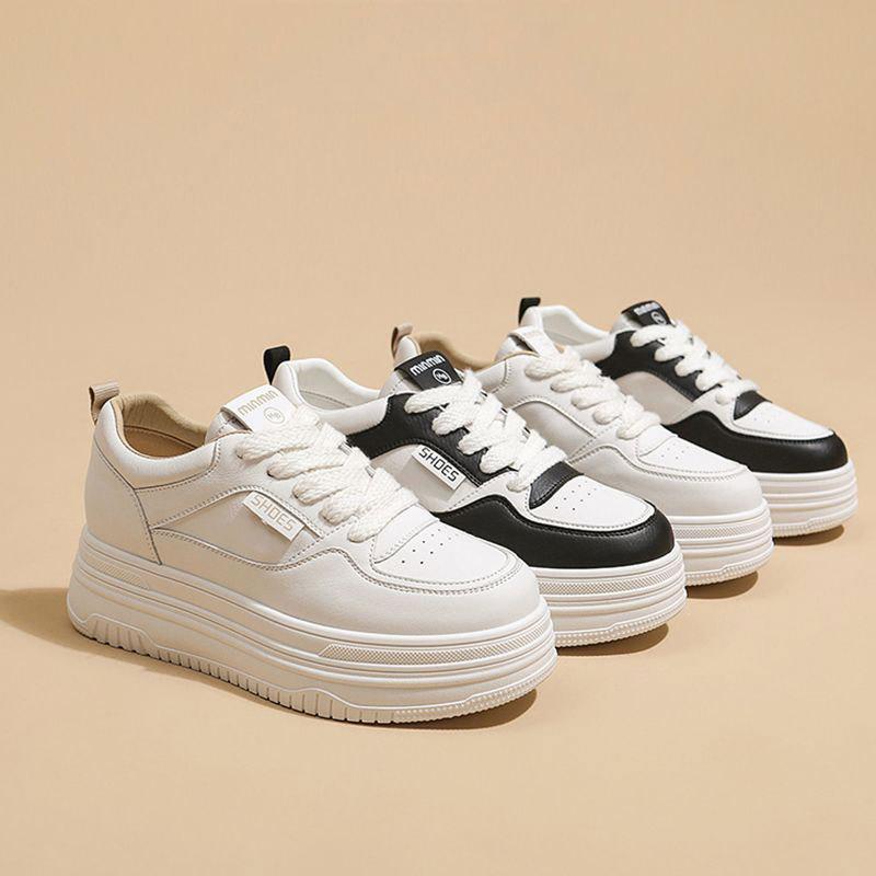 Кожаные белые туфли на скрытой платформе, женская обувь 2025 весна-лето новая, обувь на толстой подошве 7 см в стиле casual