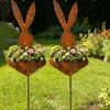 1/2Pcs Easter Bunny Planter Garden Stake Decoration Outdoor Yard Lawn Patio Pathway Rusty Metal Rabbit Flowerpot Stake Spring Ornament