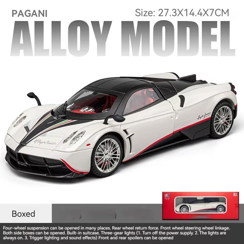 1/18 Pagani Alloy Sports Car Model Diecast Metal Racing Car Model Simulation Sound and Light Pull Back Children's Toy Boys Collection Decorations Gift