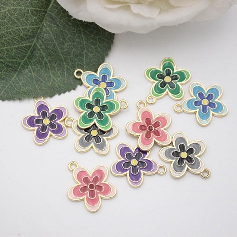 10 Pcs Colorful Flower Pendants Five Petal Flower Charm Jewelry DIY Accessories for DIY Necklace Bracelet Jewelry