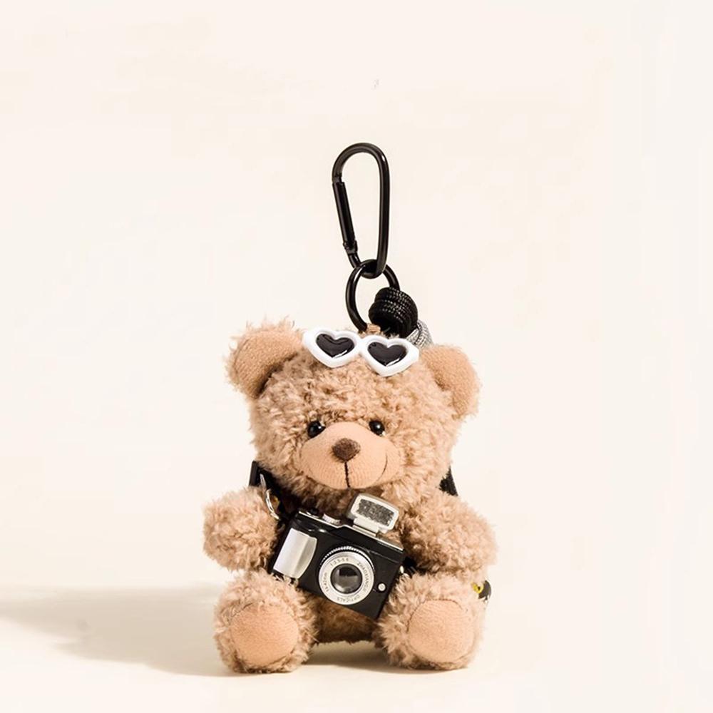 Cute plush Little bear keychain Cartoon Paired Camera Flying Glasses Creative Trendy Handbag Chain Gift