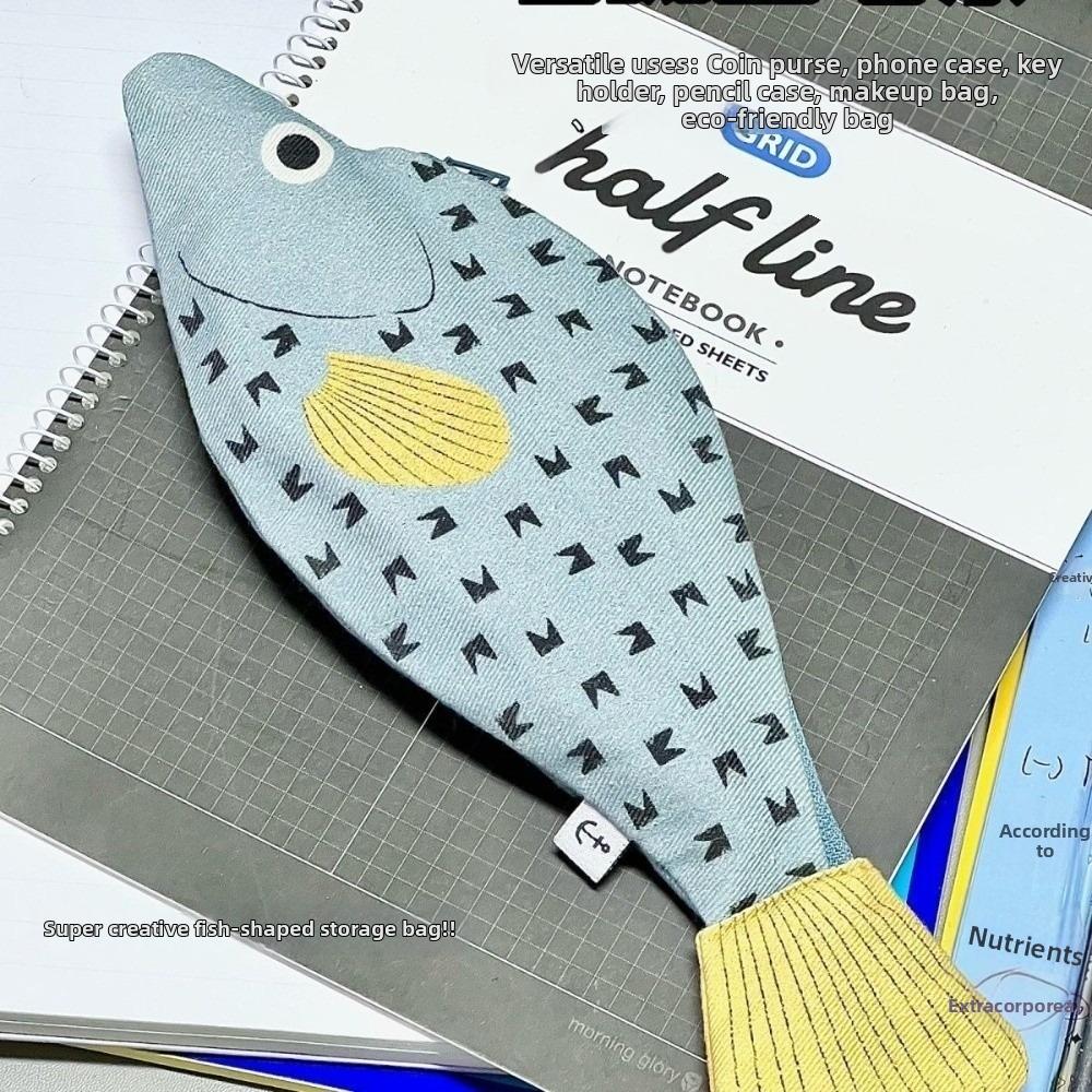 Fish Shape Design Fish Shaped Pencil Pouch Multi-Use Compartment Novelty Pencil Case For Pens
