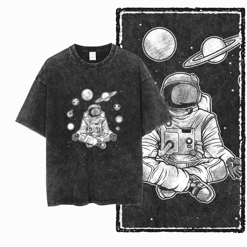 Винтажная футболка Космическая станция Мужская Ретро Космический Графический Футболка Повседневная Уличная одежда Топы с коротким рукавом