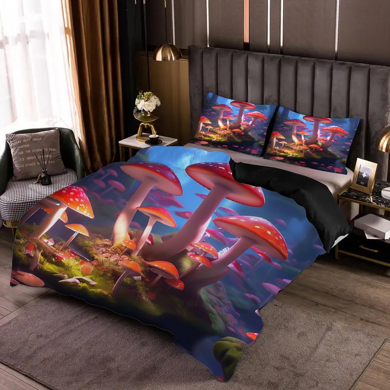 Colorful Mushroom Pattern Print Quilt cover Fantasy Mushroom Forest Theme Bedding Set Home Textiles Soft Duvet Cover Pillowcases