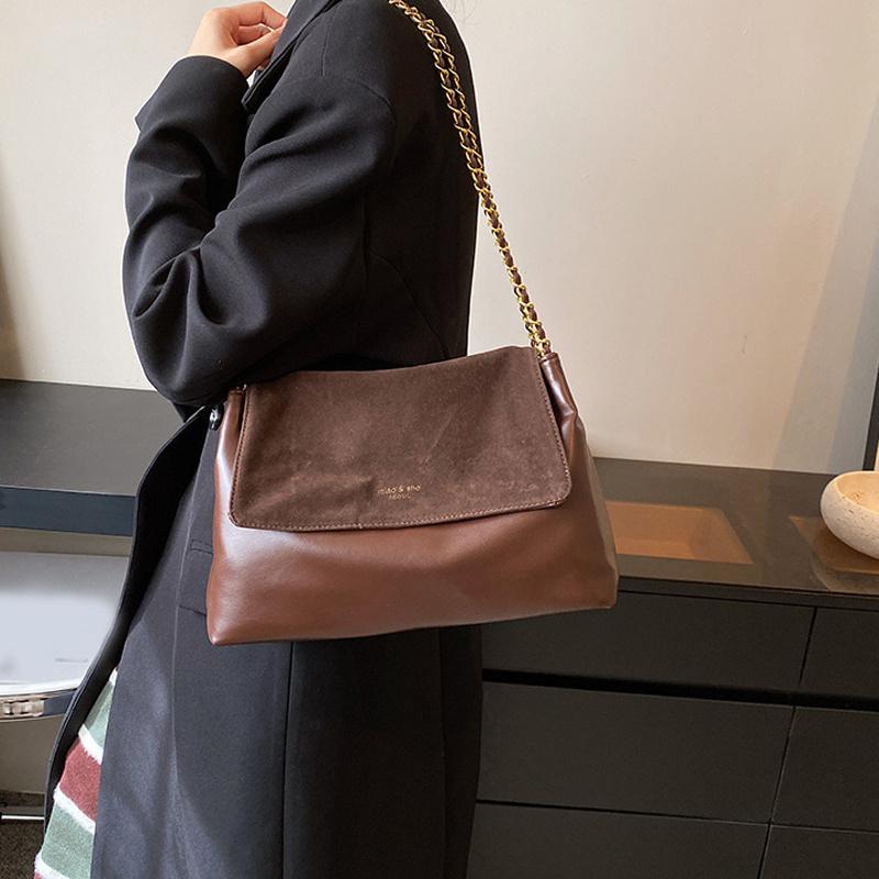 Yogodlns Мягкая сумка-тоут из ПУ кожи Новая женская сумка с золотыми цепочками Высококачественная Вместительная сумка на одно плечо Однотонная Универсальная сумка кроссбоди