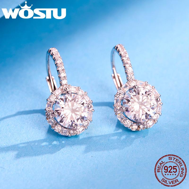 WOSTU Роскошные Серебряные Серьги-Кольца 925 Пробы Стерлинговое Серебро Фианит Модные Современные Женские Серьги Украшения Свадебный Подарок CQE508