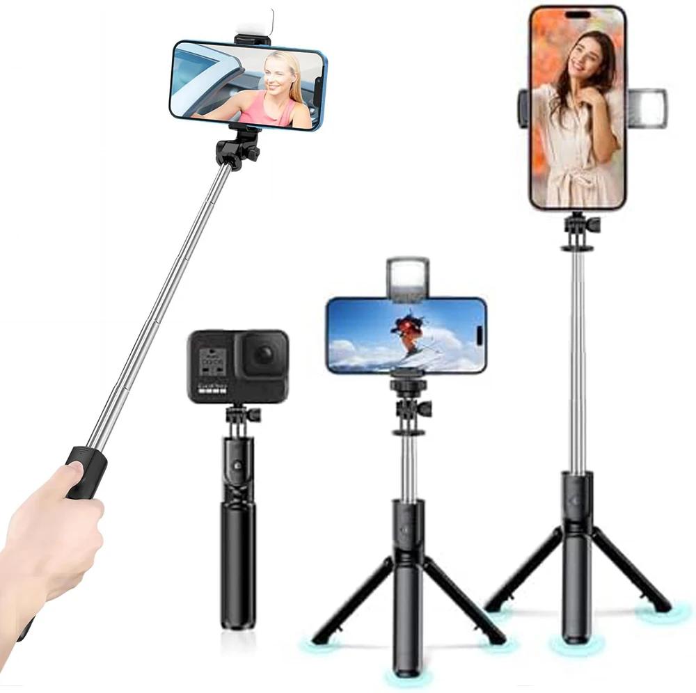 3In1 Bluetooth Selfie Tripod with Fill Light Shutter Remote Portable Foldable Monopod for iPhone Smart Phone
