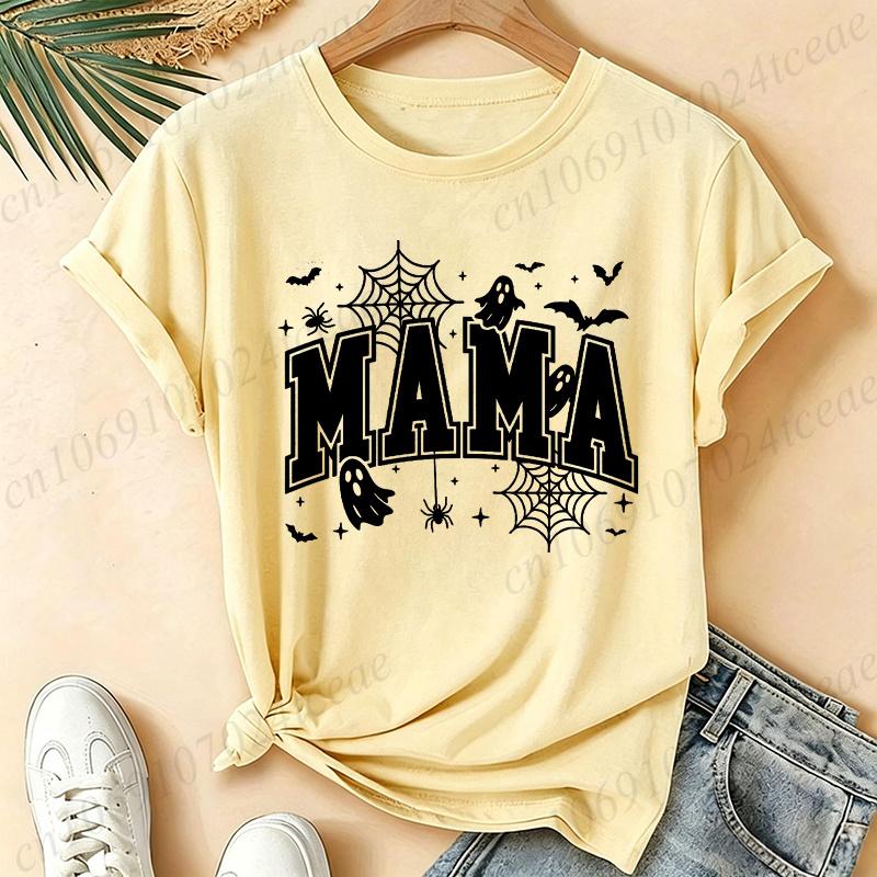 Spooky Season Graphic T-shirt Short Sleeve Tops Halloween Mama Retro Aesthetic Party T-shirt This Mama Loves Her Boos Shirts