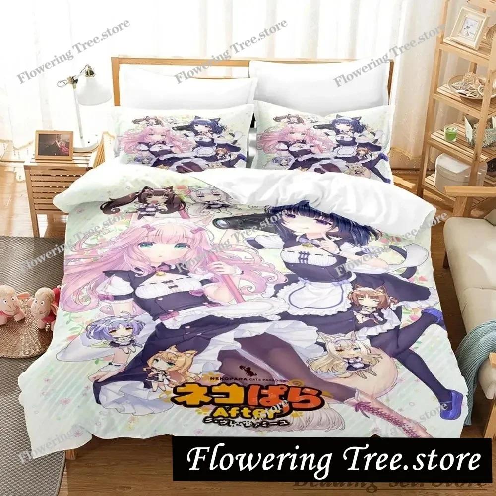 Каваий комплект постельного белья Nekopara Односпальный Полуторный Двуспальный Кинг-сайз Комплект для кровати Взрослый Детский Спальня Комплекты пододеяльников Аниме Parure De Lit Bed