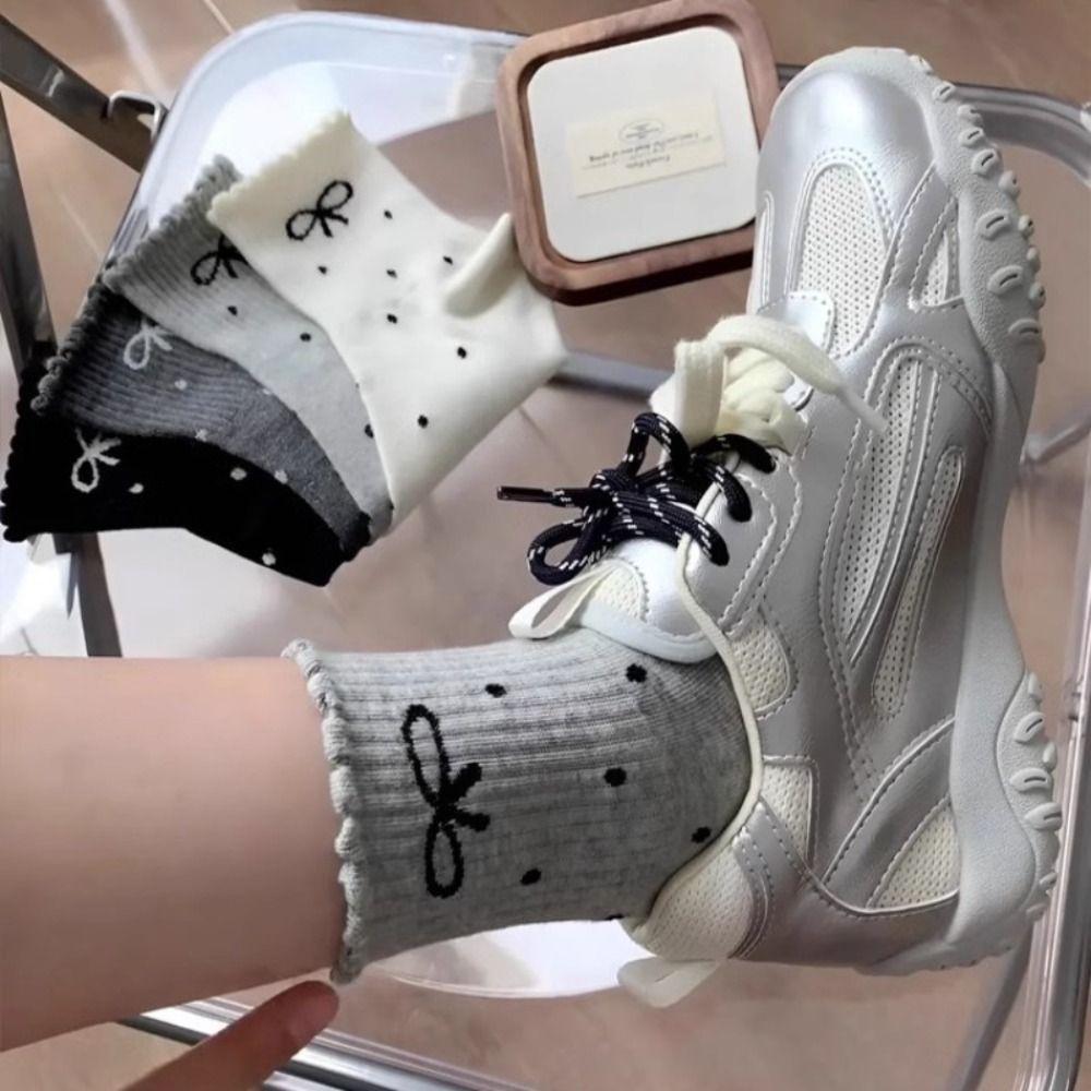 Sweat Absorption Mid Tube Socks Spring and Autumn Ruffle Dot Socking New Dot Socks  for Women