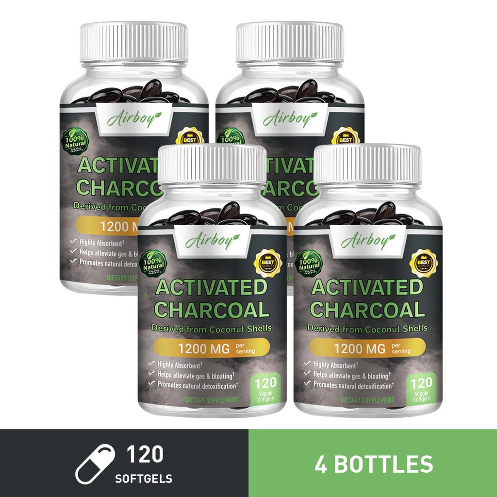 Airboy - Activated Charcoal (Coconut Shell Derivative) 1200mg Vegetarian Softgels - Gut Health