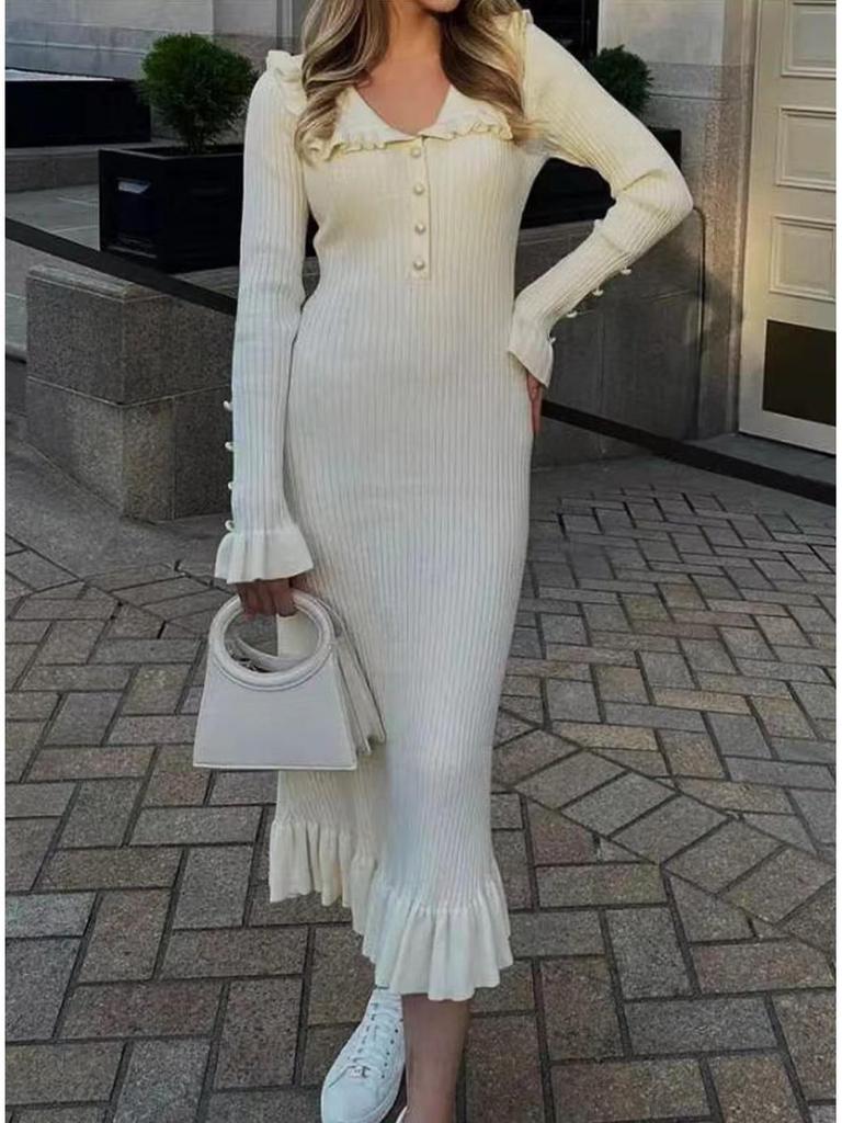 2024 Ретро-платье-свитер в европейском и американском стиле на осень/зиму