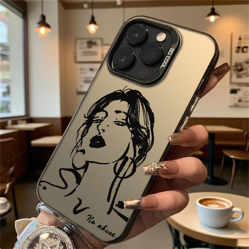 Чернильный эскиз женщины Жесткий чехол для телефона для Iphone 16 15 14 13 12 11 Pro Max Mini Ударопрочный Защитный чехол от царапин