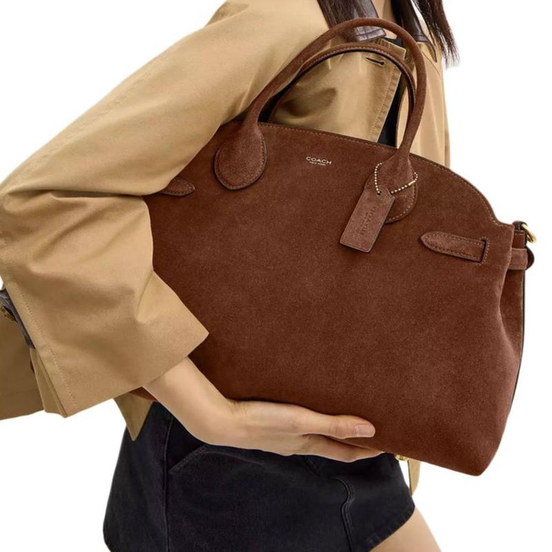 COACH Soft Empire 40 Logo Classic Suede and Calfskin Handbag Large Women's Brown