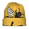 Мужская вязаная шапка-бини Just A Bee - Горчично-желтая, с рисунком пчелы и сот, Эластичная, удобная посадка, Модная оригинальная шапка для повседневной носки