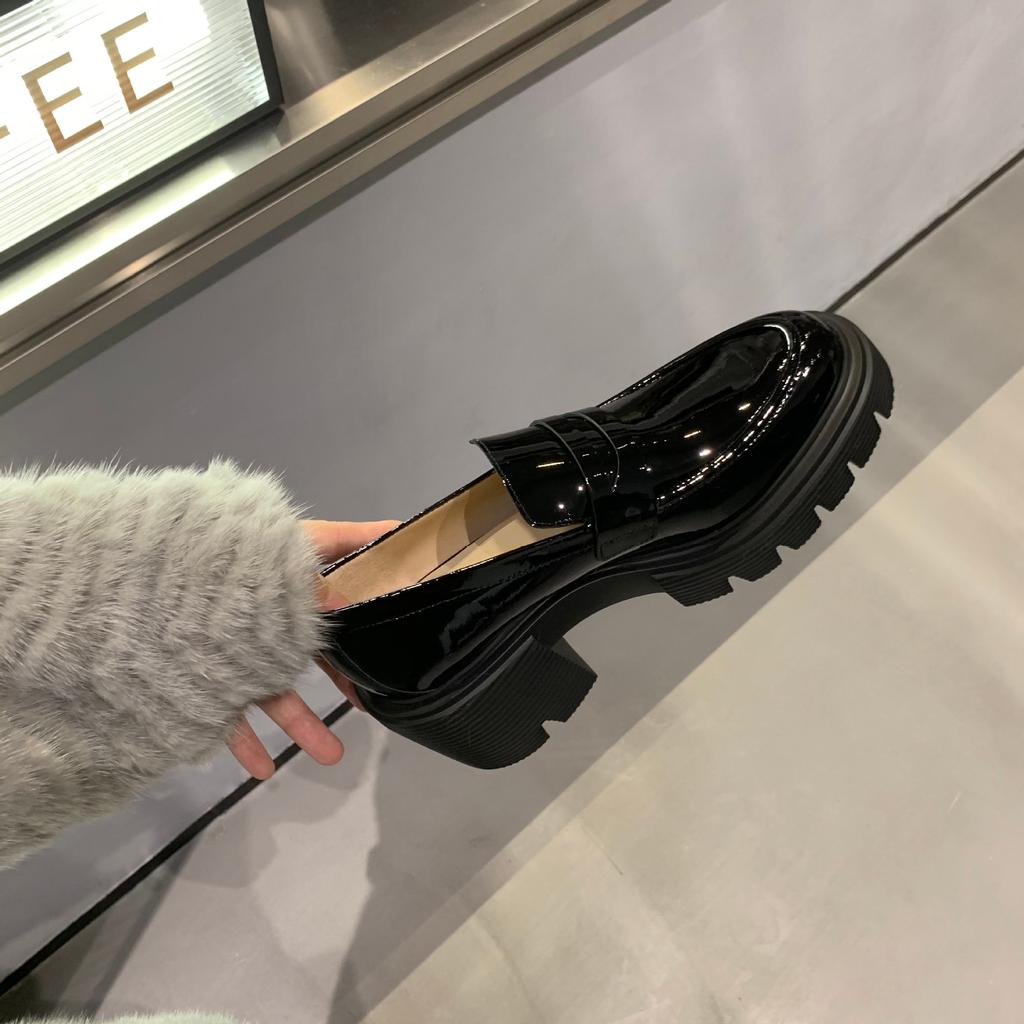 Кожаные лоферы с круглым носком, на толстой подошве, с высотой, на одной педали, женские, на толстом каблуке, в британском стиле, ретро, одинарные туфли, туфли-маффины, маленькие кожаные туфли