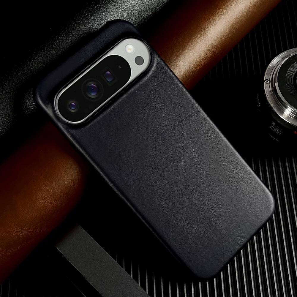 Waxed Grain Leather Case for Google Pixel 10 Pro Pixel 9 XL Pixel 8A 7 Premium Business Slim Soft Cowhide Full Body Shockproof Protective Cover