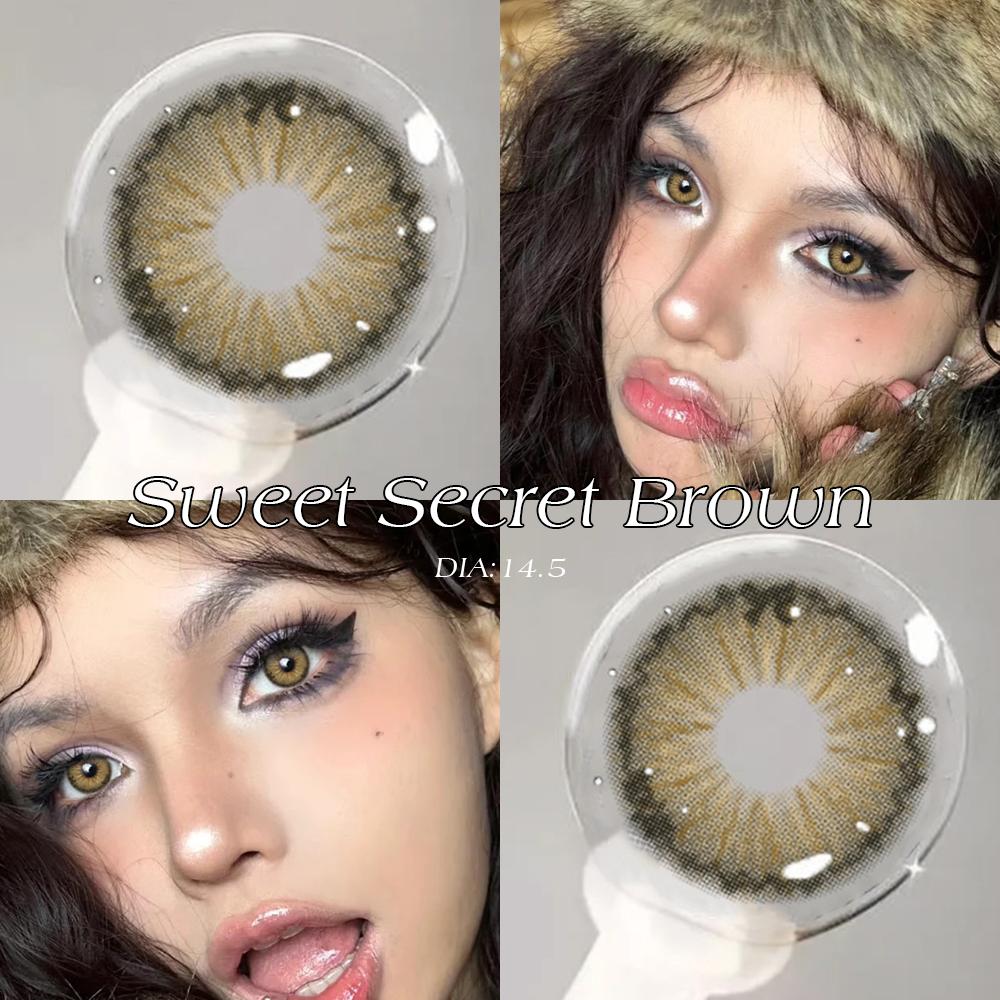 Контактные линзы Mill Creek Sweet Secret Color с гибридной радужной оболочкой 14,5 мм, синие/серые/коричневые, годовые контактные линзы