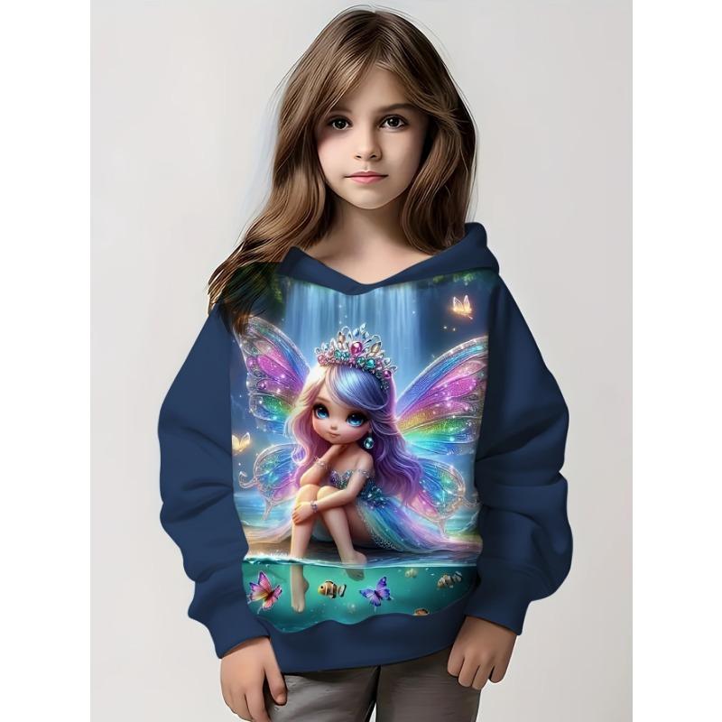 Детская одежда Толстовки с капюшоном для девочек с длинным рукавом и 3D-принтом для детей Весенне-осенняя одежда Повседневная Милая уличная детская одежда для девочек Топы