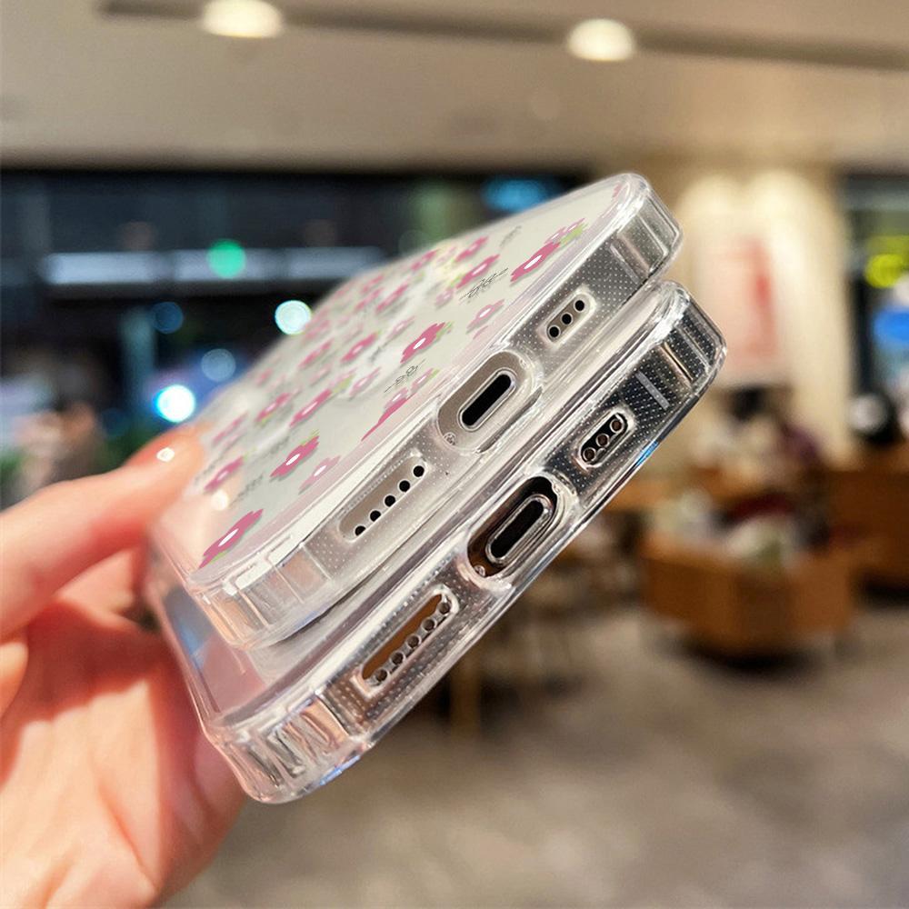 Mixed Pattern Pink Floral Transparent Phone Case For Iphone 17 Air 16 16e 17e 15plus 14 13 12 11 Pro Max Protective Cover Funda