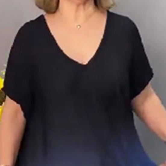 Градиентное макси-платье для женщин, летнее, свободного покроя, длинное платье больших размеров, повседневное, с V-образным вырезом, коротким рукавом, струящееся платье А-силуэта