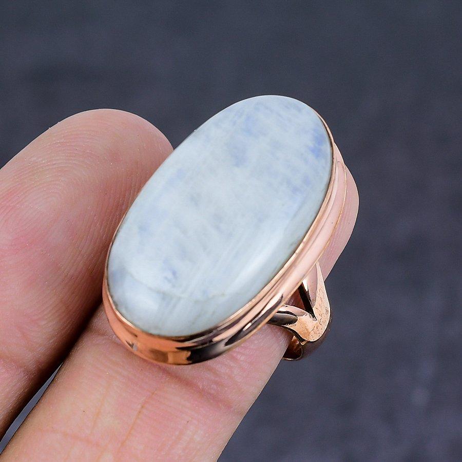 Rainbow Moonstone Handmade Copper Jewelry Ring Size 9 Z7U46