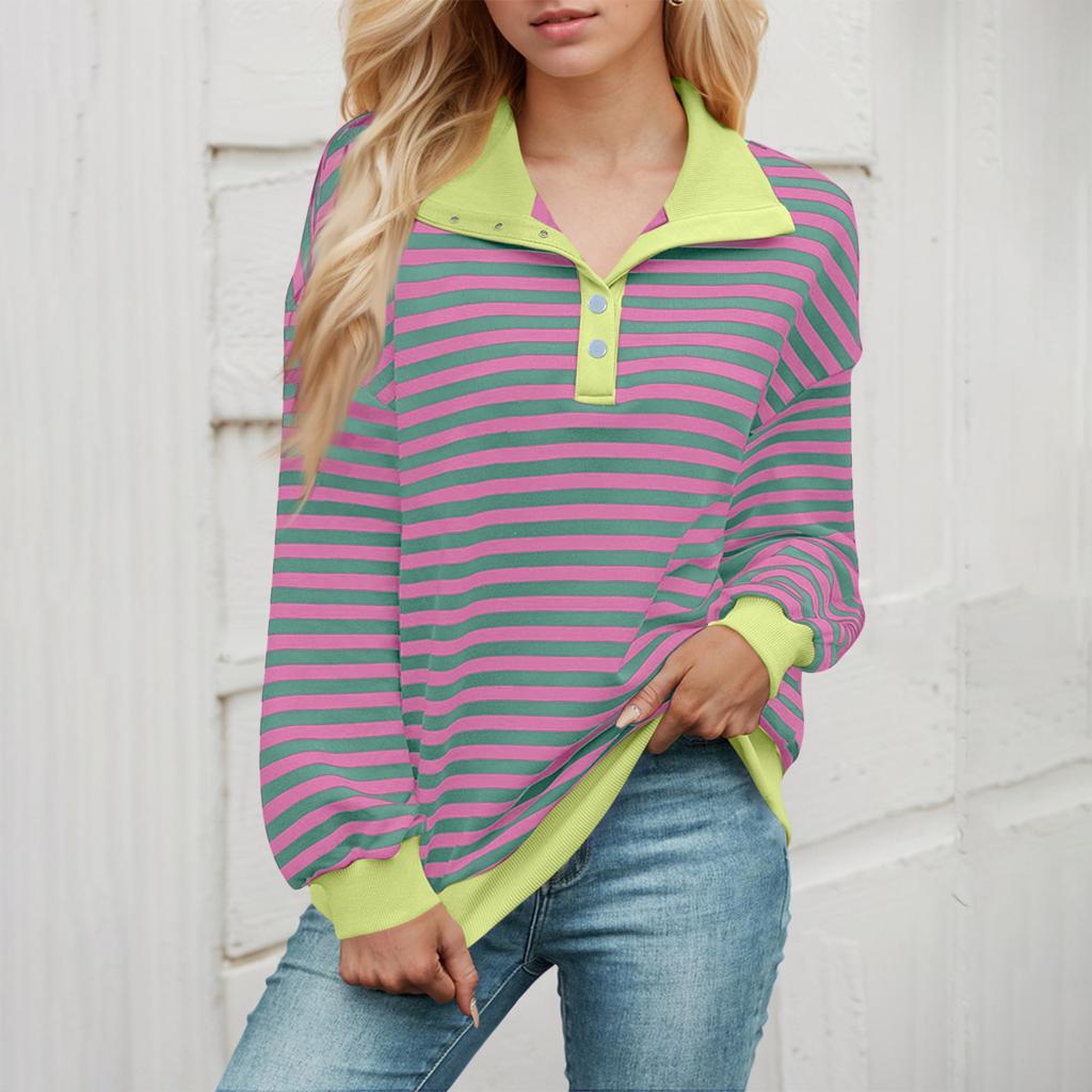 Женские свободные топы с длинными рукавами и V-образным вырезом в полоску, свитшот, футболка с длинными рукавами и цветными блоками, повседневные топы