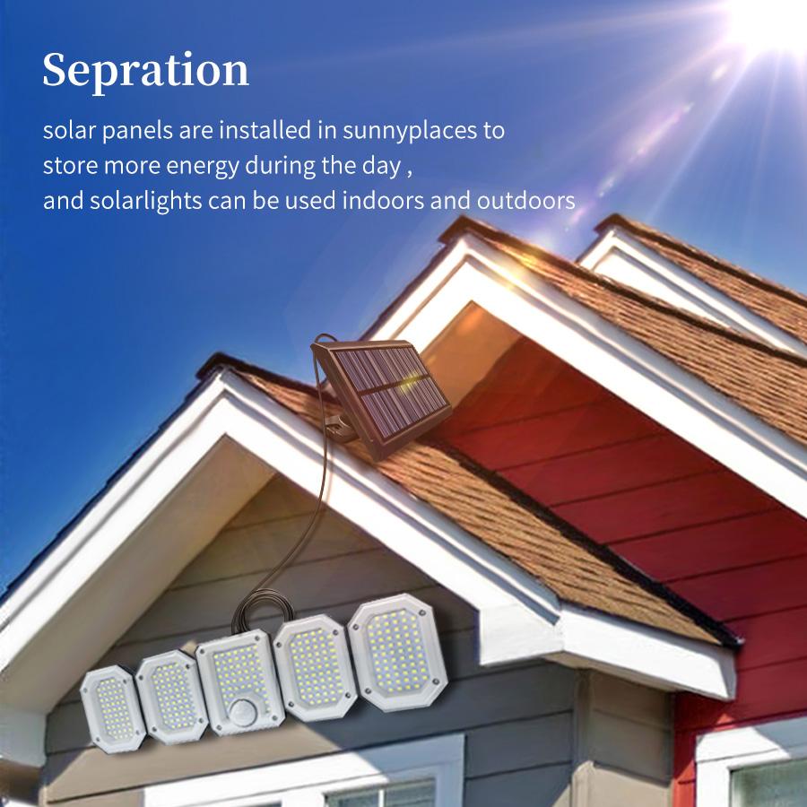 5 головных светодиодных солнечных фонарей, открытый сплит-датчик движения, управление освещением, водонепроницаемый широкоугольный настенный светильник, декор для сада, двор, уличный фонарь