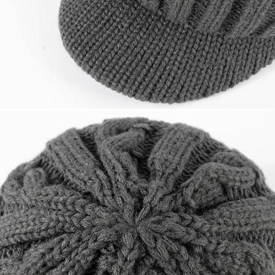 Мужская зимняя вязаная шапка среднего возраста с короткими полями, эластичная, с утолщенной витой текстурой, однотонная