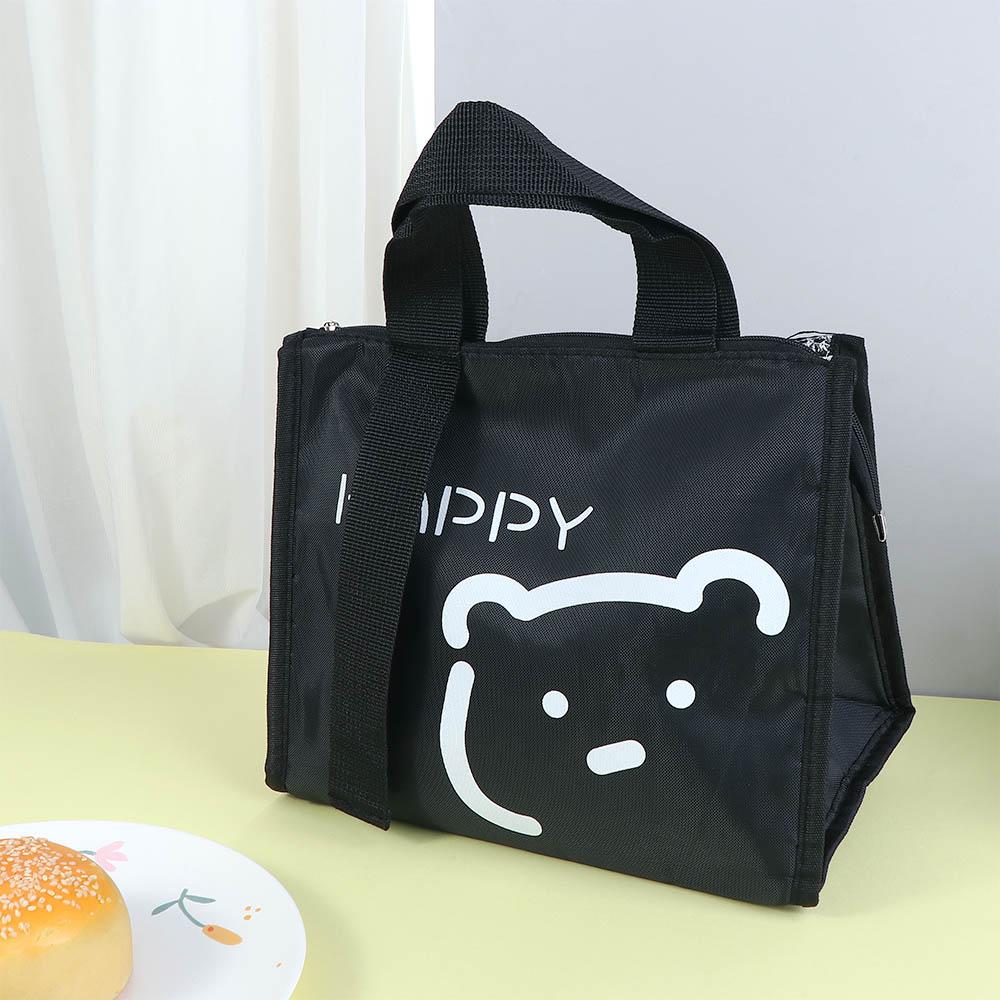 Cartoon Bear Insulated Canvas Pattern Picnic Bag Ice Pack Tote Lunch Bag Food Storage Container